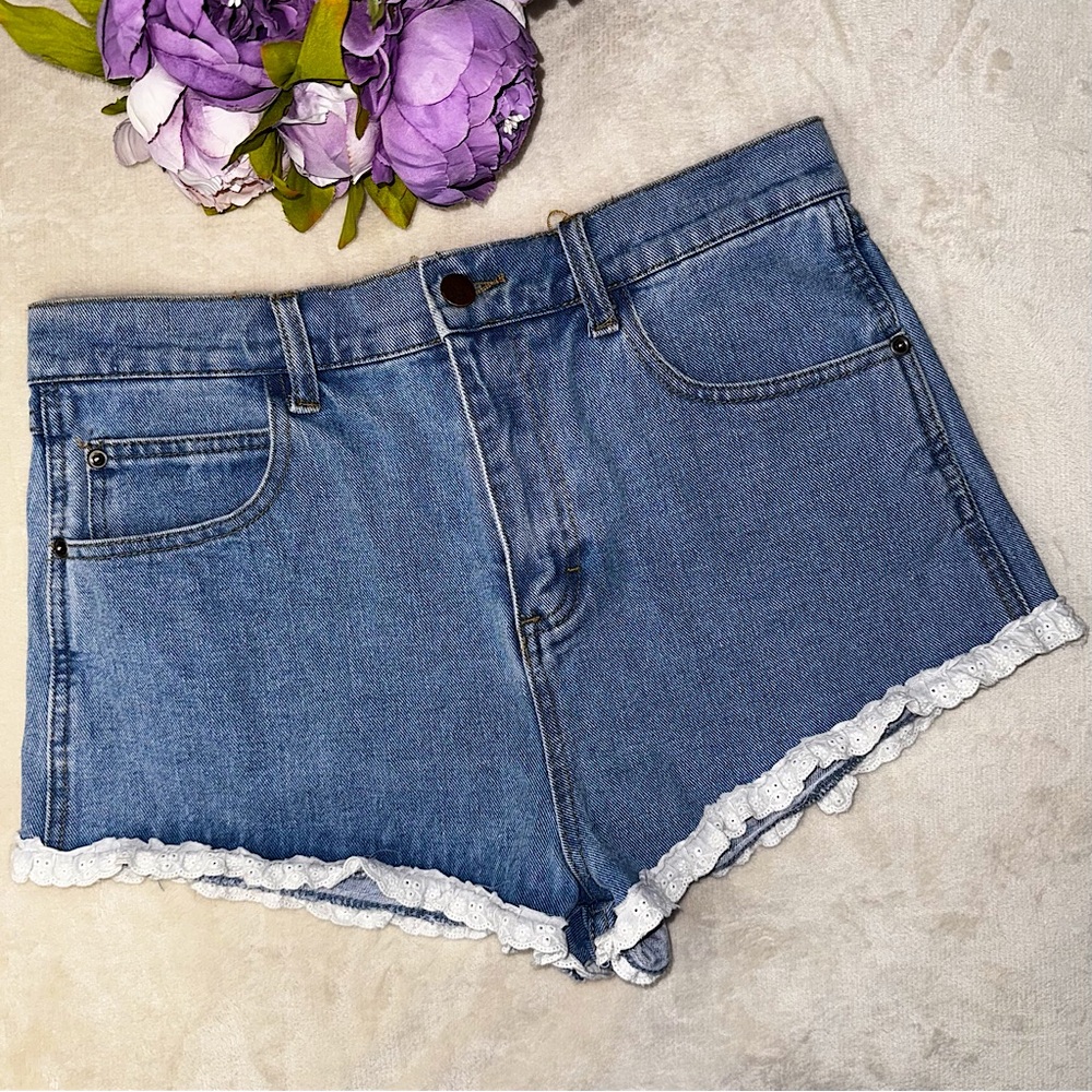 FINAL PRICE!!  Forever 21 Lace Trim High Waisted Denim Shorts